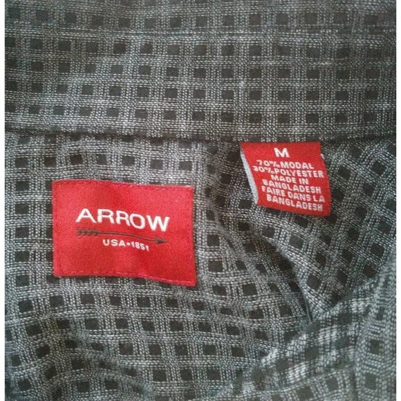 Arrow Checked Button Down Shirt Gray Black M - Picture 8 of 8